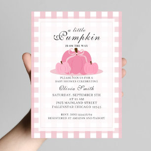 Little Pumpkin Fall Pastel Pink Bow Baby Shower Invitation