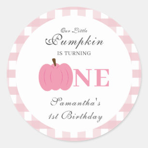 Little Pumpkin Fall Pastel Pink First Birthday  Classic Round Sticker