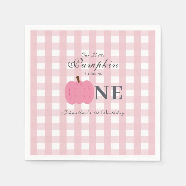 Little Pumpkin Fall Pastel Pink First Birthday  Napkin (Front)