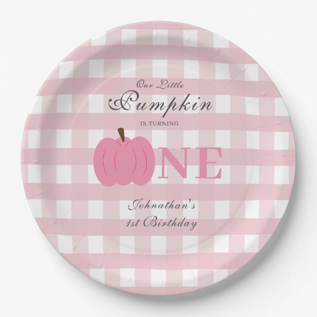 Little Pumpkin Fall Pastel Pink First Birthday  Paper Plate (Front)