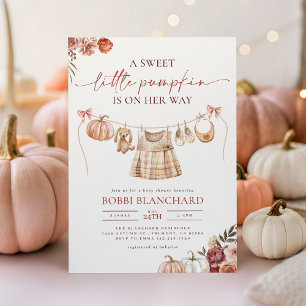 Little Pumpkin Fall Pink Floral Girl Baby Shower Invitation