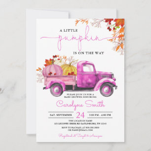 Little Pumpkin Fall Pink Truck Baby Shower Invitation