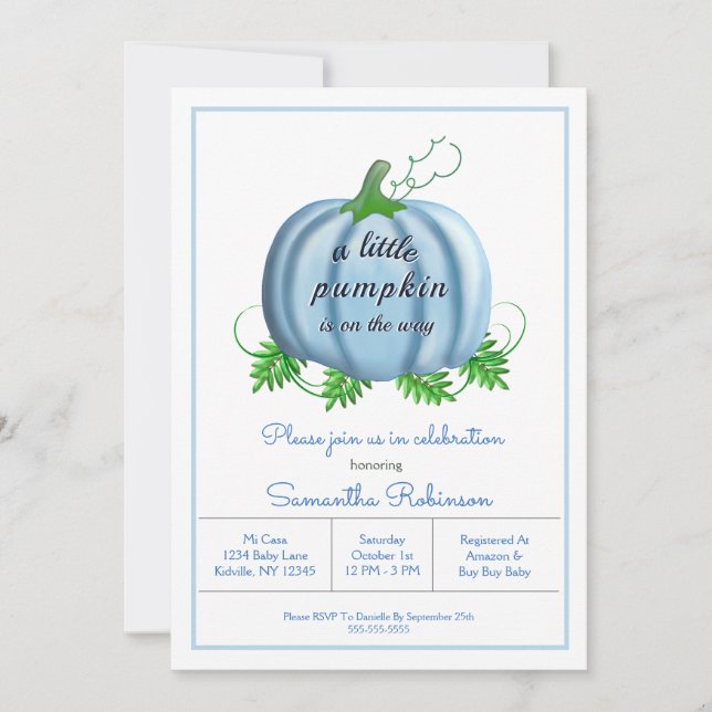 Little Pumpkin Fall Pumpkin Baby Boy Baby Shower Invitation (Front)