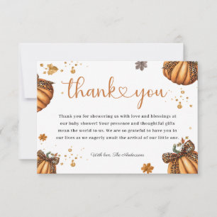 Little Pumpkin Fall Retro Leopard Bow Baby Shower Thank You Card