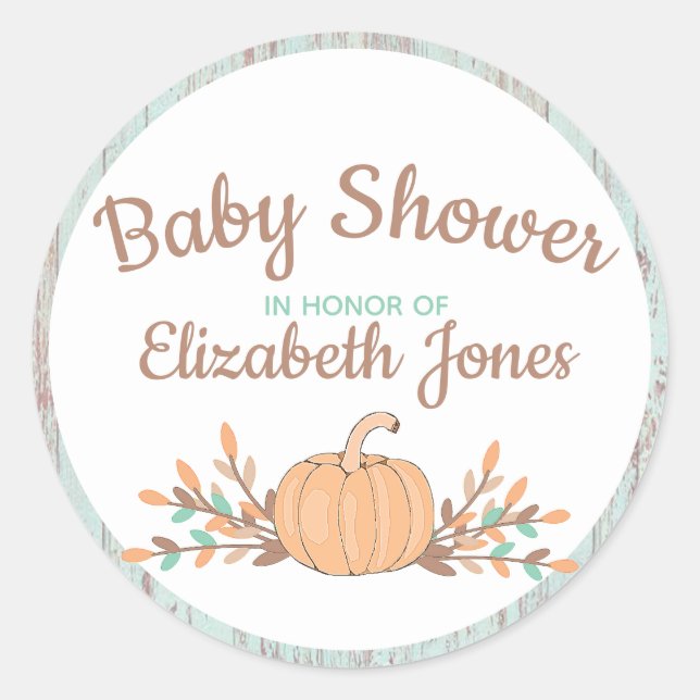 Little Pumpkin Fall Rustic Baby Shower Classic Round Sticker (Front)