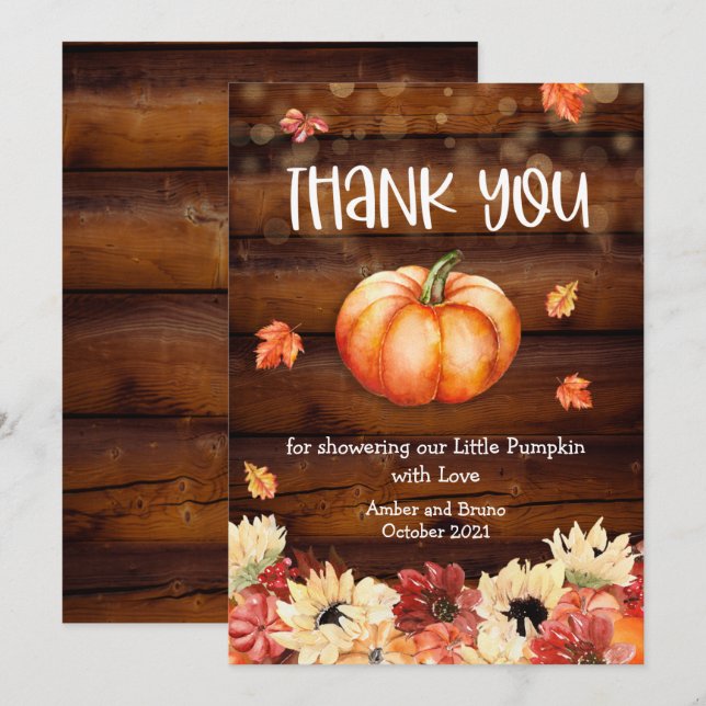 Little Pumpkin Fall Thank You Card (Front/Back)
