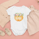 Little Pumpkin First Birthday Baby Bodysuit<br><div class="desc">Adorable baby bodysuit for your little pumpkin's first birthday features an orange watercolor pumpkin topped with pink and blue flowers,  with "one" inscribed on the pumpkin in cute hand lettered script.</div>