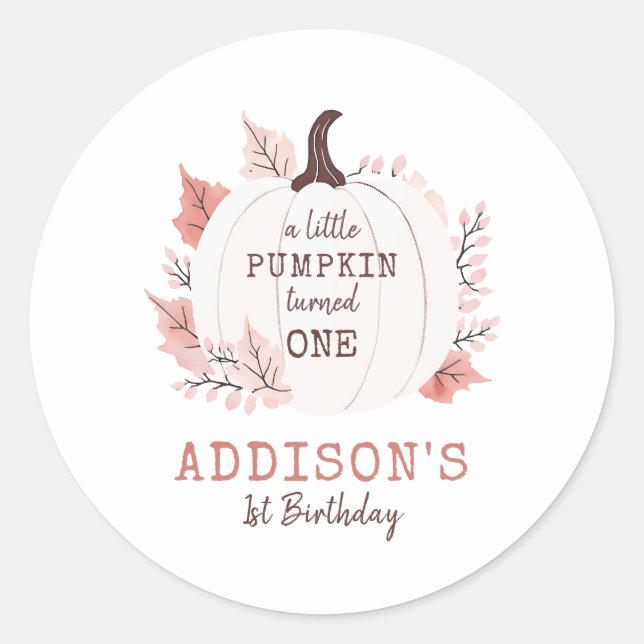 Little Pumpkin First Birthday Classic Round Sticker (Front)