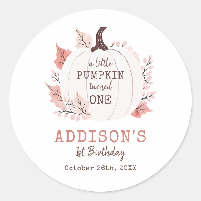 Little Pumpkin First Birthday Classic Round Sticker (Front)