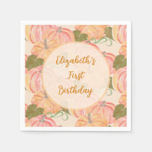Little Pumpkin First Birthday Custom Name Napkin