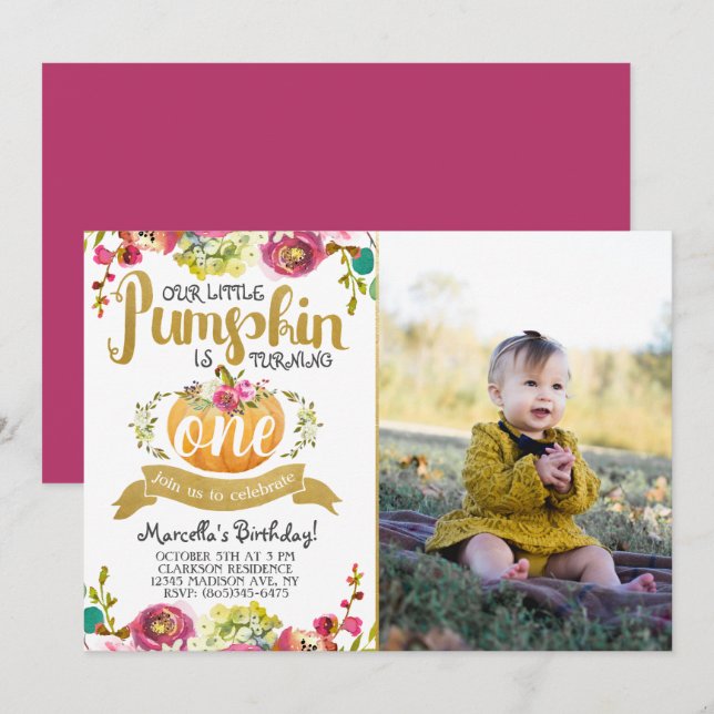 Little Pumpkin First Birthday Invitation (Front/Back)