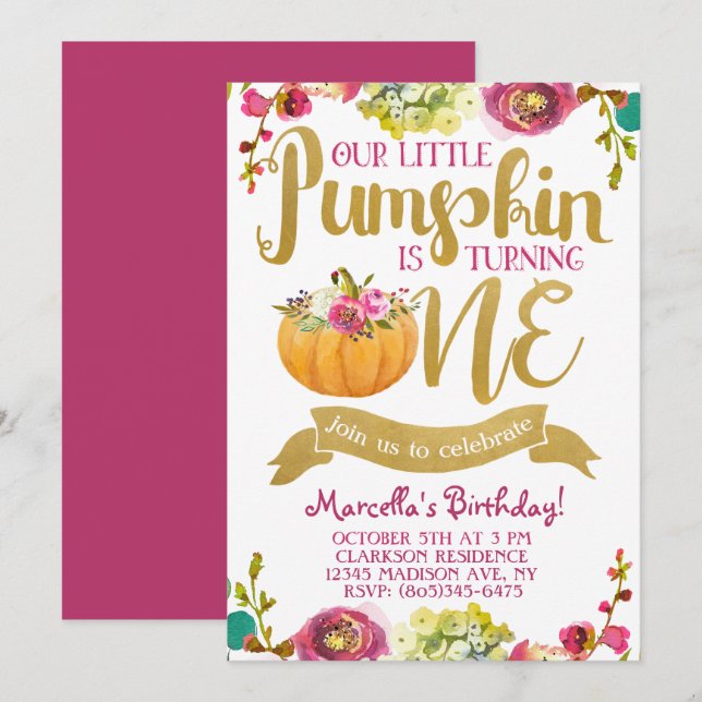 Little Pumpkin First Birthday Invitation (Front/Back)