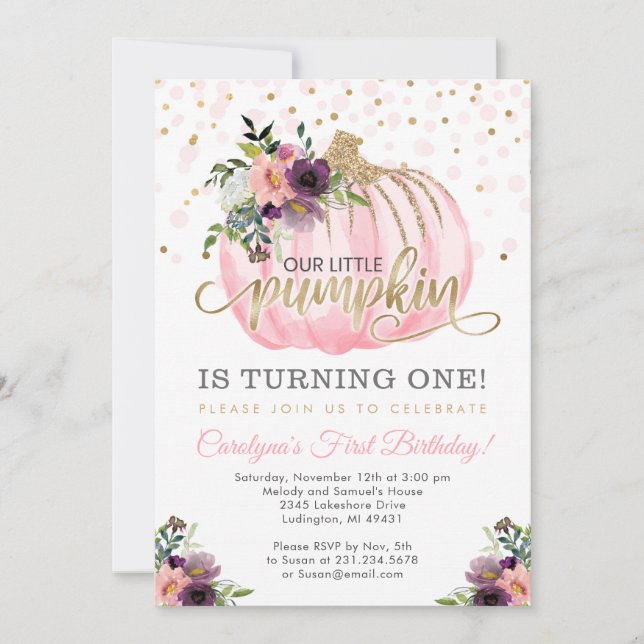 Little Pumpkin First Birthday Invitation (Front)