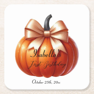 Little Pumpkin First Birthday Paper Coaster