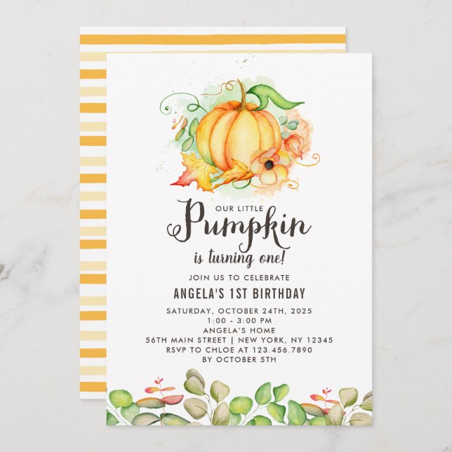 Little Pumpkin First Birthday Party Invitation (Front/Back)