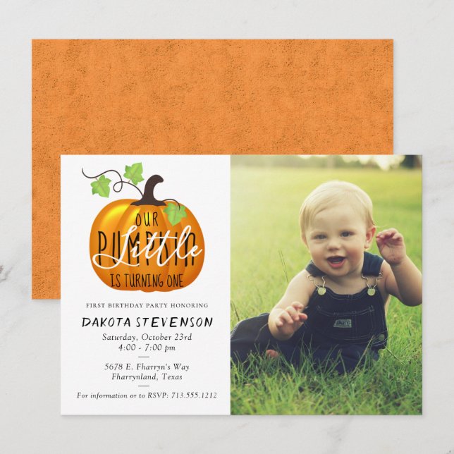 Little Pumpkin | First Birthday Party Photo Invitation (Front/Back)