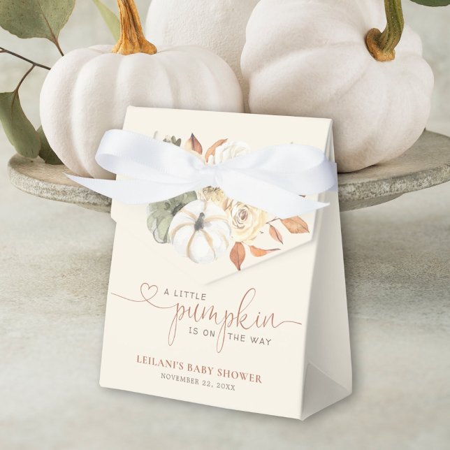 Little Pumpkin Floral Baby Shower Favor Box (Autumn is in the air with this little pumpkin on the way fall floral baby shower favor tent.)