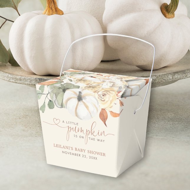 Little Pumpkin Floral Baby Shower Favor Box (Autumn is in the air with this little pumpkin on the way fall floral baby shower favor takeout box.)
