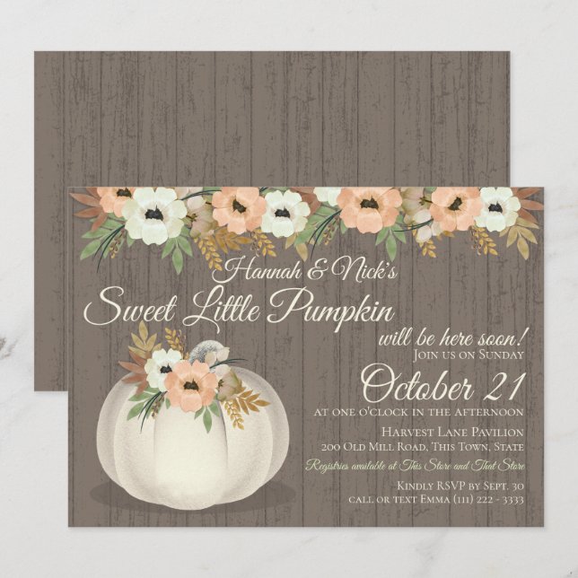 Little Pumpkin Floral Baby Shower Invitation (Front/Back)