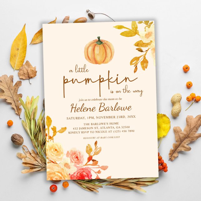 Little Pumpkin Floral Baby Shower Invitation (Little Pumpkin Floral Baby Shower Invitation)
