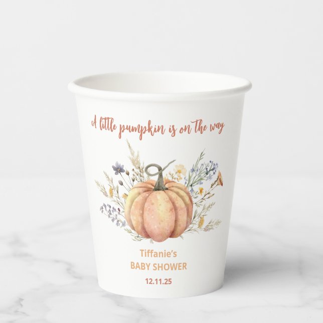 Little pumpkin floral baby shower  paper cups (Front)