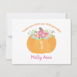 Little Pumpkin Floral Birthday Girl Fall Thank You Card