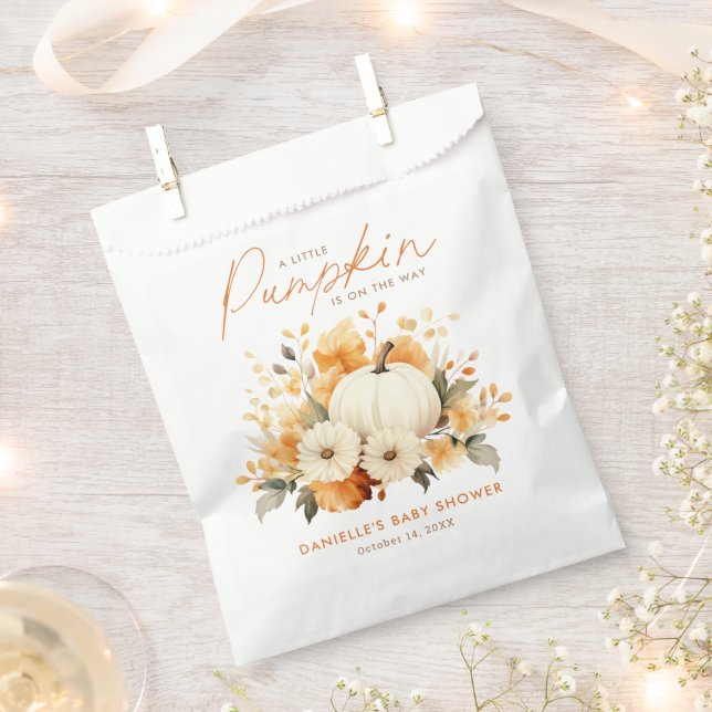 Little Pumpkin Floral Boho Botanical Baby Shower  Favour Bag (Clipped)
