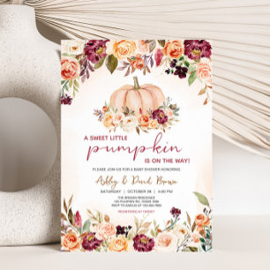 Little Pumpkin Floral Burgundy Baby Shower Invitation