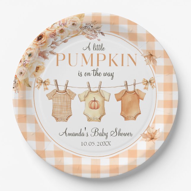 Little Pumpkin Floral Fall Baby Shower Paper Plate (Front)