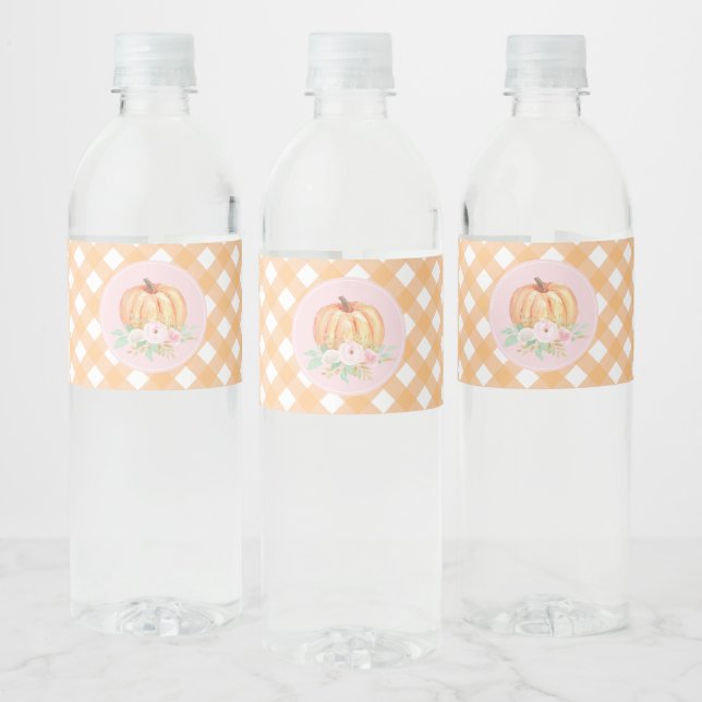 Little Pumpkin floral first birthday Water Bottle Label (Bottles)