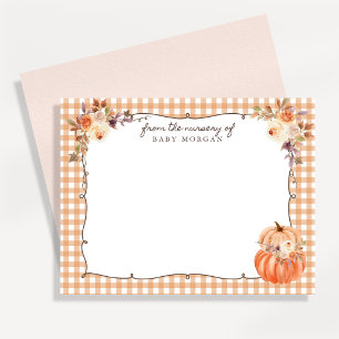 Little Pumpkin Floral Gingham Nursery Note Card