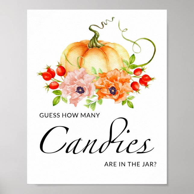 Little pumpkin floral guess how many candies poster (Front)