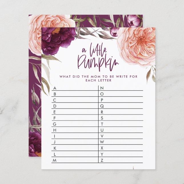 Little pumpkin floral shower game guess the word  (Front/Back)