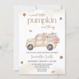 Little pumpkin Floral Truck autumn baby shower Invitation