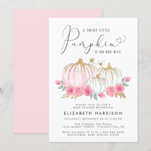 Little Pumpkin Floral Watercolor Baby Girl Invitation