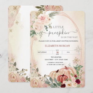 Little Pumpkin Frame Boho Flowers Baby Shower Invitation