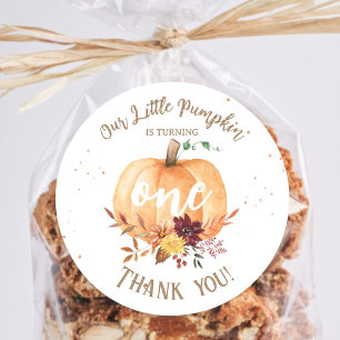 Little Pumpkin Gender Neutral Fall 1st Birthday  Classic Round Sticker