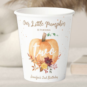 Little Pumpkin Gender Neutral Fall 2nd Birthday  Paper Cups
