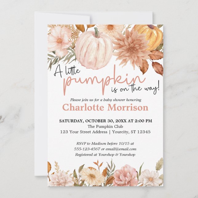 Little Pumpkin Gender Neutral Fall Baby Shower Invitation (Front)