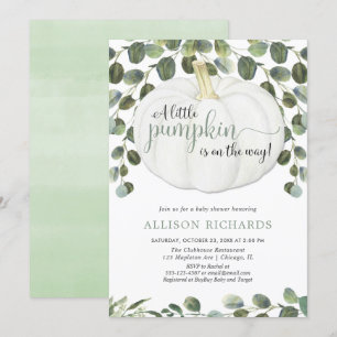Little pumpkin gender neutral greenery baby shower invitation