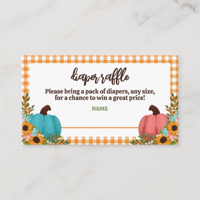 Little Pumpkin Gender Reveal Diaper Raffle Enclosure Card (Front)