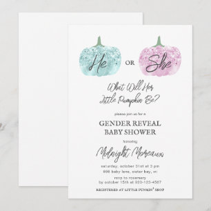 Little Pumpkin Gender Reveal Halloween Baby Shower Invitation