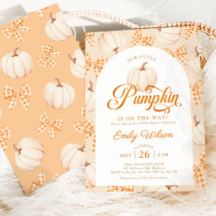 Little Pumpkin Gingham Bows Baby Shower Invitation