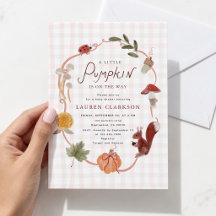 Little Pumpkin Gingham Fall Baby Shower Invitation