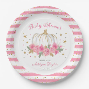 Little Pumpkin Girl Baby Shower Paper Plate