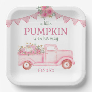 Little Pumpkin Girl Baby Shower Paper Plate