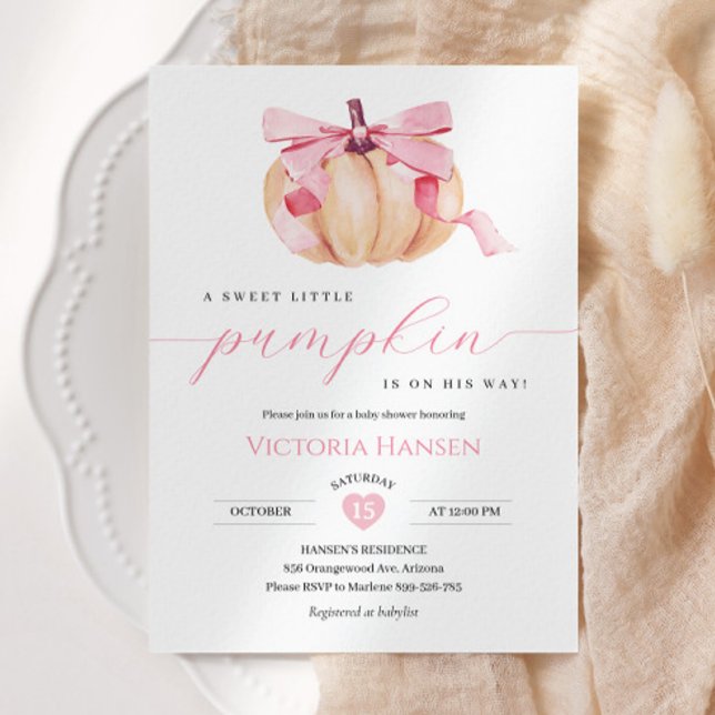 Little Pumpkin Girl Baby Shower Pink Bow Coquette Invitation (Creator Uploaded)