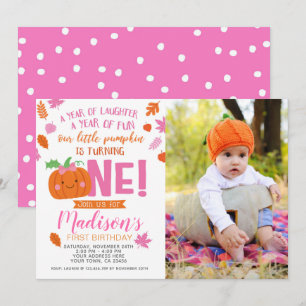 Little Pumpkin Girl Birthday Invitation with photo