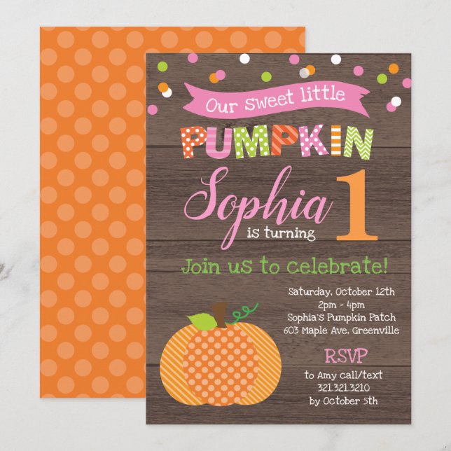 Little Pumpkin (Girl) Birthday Party Invitation (Front/Back)