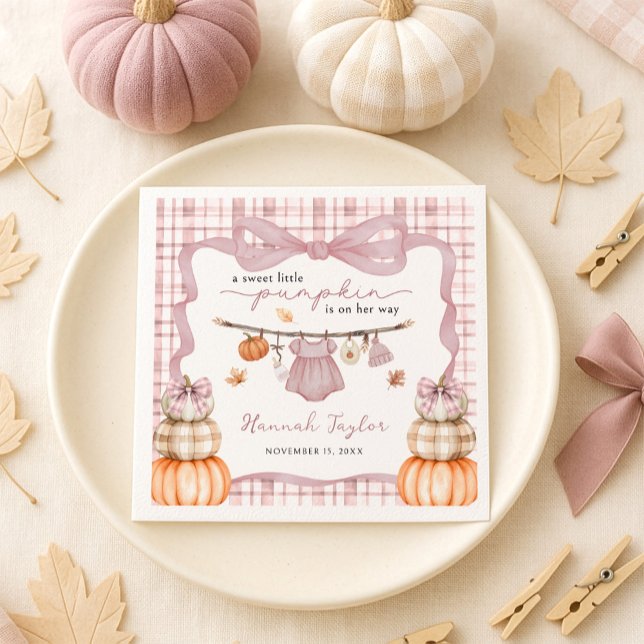 Little Pumpkin Girl Clothes Fall Baby Shower Napkin (Creator Uploaded)